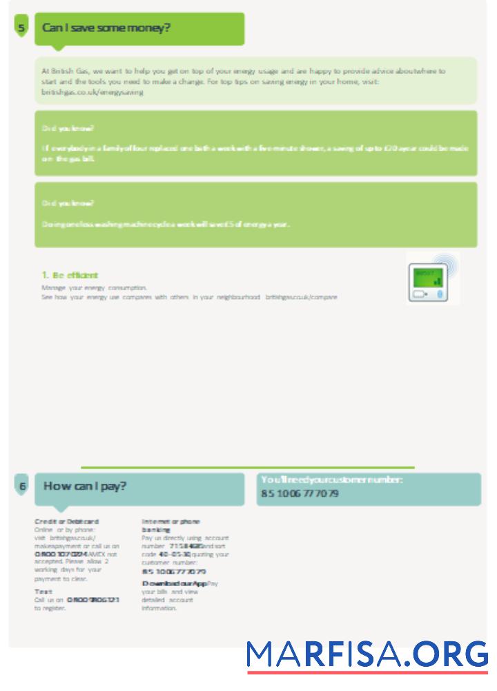 Downloadable British gas utility business bill, SCR, page 3 template